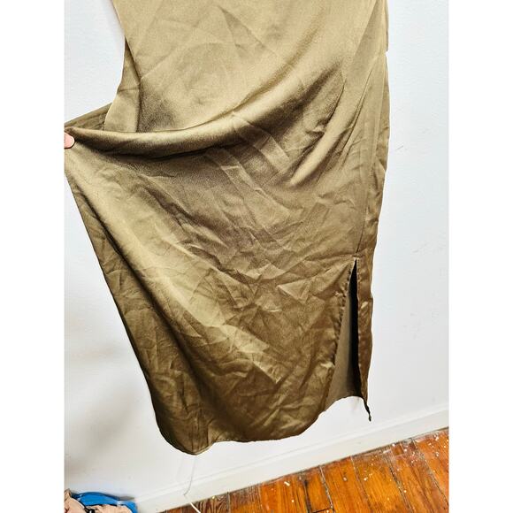 leRumi Green Brown Side Slit Shift Kinsey Back Tie Slip Dress size Medium - Picture 13 of 16